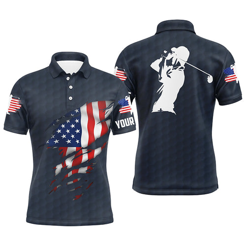 Mens golf polo shirts American flag patriotic golf shirts custom polo golf tops for men | Blue Navy NQS5010