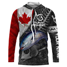 Load image into Gallery viewer, Canadian Flag Bluefin Tuna Fishing Custom long sleeve performance Fishing Shirts, Tuna Fishing jerseys NQS3807