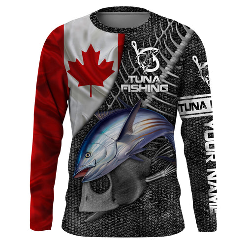 Canadian Flag Bluefin Tuna Fishing Custom long sleeve performance Fishing Shirts, Tuna Fishing jerseys NQS3807