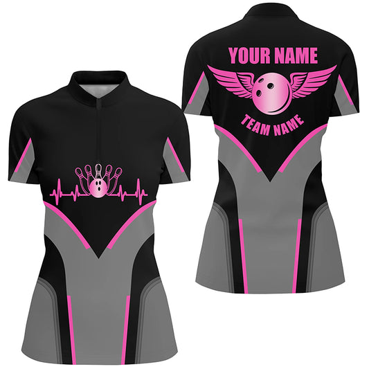 Custom bowling shirt for women – personalized team jersey front view