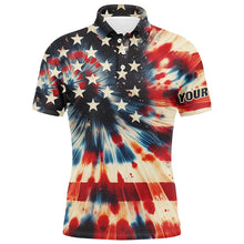 Load image into Gallery viewer, American flag tie dye pattern Men golf polo shirts custom name patriotic mens golf shirts NQS7064