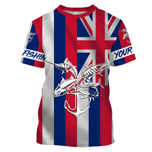 HI Fishing Grand slam custom fishing shirt Hawaiian Flag marlin, tuna, mahi mahi, wahoo NQS1481