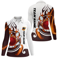 Load image into Gallery viewer, White Bowling polo Shirt for women Custom flame bowling ball pins Jerseys NQS6449