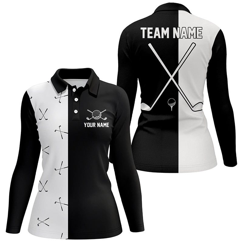 Black and white Womens golf polo shirt custom golf clubs golf shirt for ladies, team golf clothes NQS6680