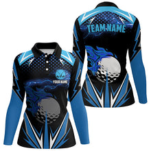 Load image into Gallery viewer, Black Womens golf polo shirts custom blue lightning team golf jerseys, golf attire for women NQS6688