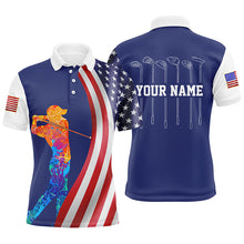 Load image into Gallery viewer, American flag golf clubs Mens golf polo shirt custom watercolor golf clothes for men, unique golf gift NQS6894