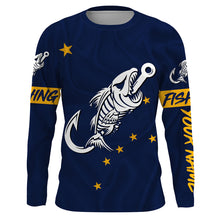 Load image into Gallery viewer, AK Fishing Custom Alaska Flag Fish hook skull Custom sun protection fishing shirts for men, women NQS3344