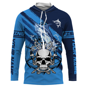 Personalized Marlin Fish reaper Anchor Saltwater blue sea UV Long Sleeve Performance Fishing Shirts NQS3813