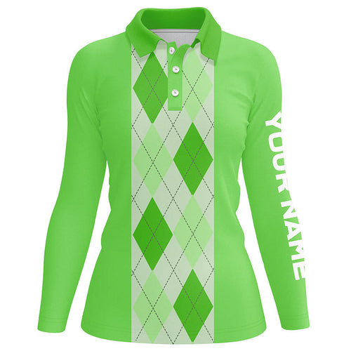 Green argyle plaid pattern Womens golf polo shirt custom golf polos shirt for womens, golfing gifts NQS7191