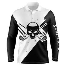 Load image into Gallery viewer, Black &amp; white long sleeve Skull Golf Polo Shirts for Men custom golf shirts NQS3356