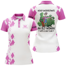 Load image into Gallery viewer, Custom name 3D women golf polo shirts multi-color never underestimate an old woman with a golf club NQS3658