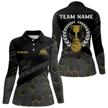 Load image into Gallery viewer, Black Womens Bowling Polo Shirts Custom bowling strike bee pattern team Ladies Jerseys NQS6703