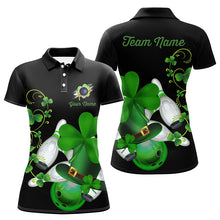 Load image into Gallery viewer, Green shamrock lucky Women bowling polo shirt Custom St Patrick Day black team league bowling jerseys NQS7195