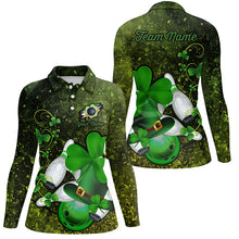 Load image into Gallery viewer, Green grunge shamrock lucky Women bowling polo shirt Custom St Patrick Day team league bowling jerseys NQS7196