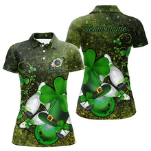 Load image into Gallery viewer, Green grunge shamrock lucky Women bowling polo shirt Custom St Patrick Day team league bowling jerseys NQS7196