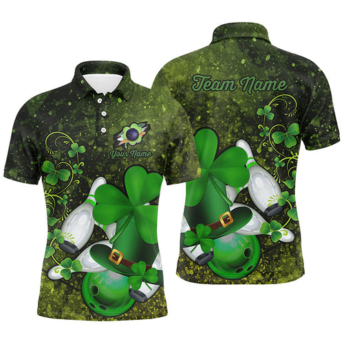 Green grunge shamrock Mens polo bowling shirts Custom St Patrick Day team league bowling jerseys NQS7196