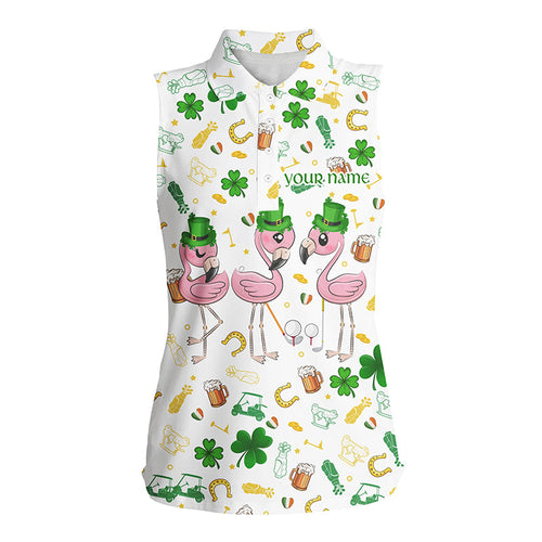 Womens Sleeveless golf polos shirts custom st patrick's day pattern golf clothes flamingo golf polos NQS7201