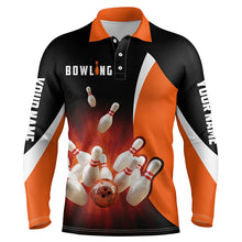 Load image into Gallery viewer, black orange personalized bowling shirt for men – custom name design side view