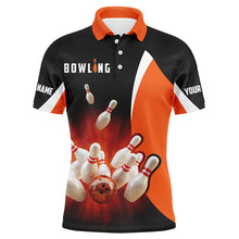 Load image into Gallery viewer, Custom black orange bowling shirt for men – personalized team jersey front view