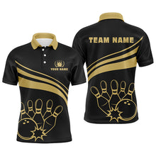Load image into Gallery viewer, Personalized gold bowling polo shirts for men, custom men&#39;s bowling shirt team bowl jersey | Black NQS6708