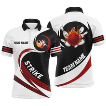 Load image into Gallery viewer, Black and white Bowling Polo Shirts For Men Custom flame bowling ball fire strike Team League Jerseys NQS6717