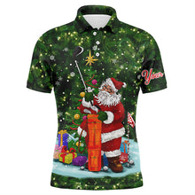 Load image into Gallery viewer, Funny green Christmas golf shirts custom name Mens golf polo shirt - Santa Golfer Christmas golf gifts NQS4430