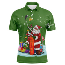 Load image into Gallery viewer, Christmas golf shirts custom name Mens golf polo shirt - Santa Golfer Christmas golf gifts | Green NQS4432