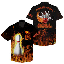 Load image into Gallery viewer, Custom hawaiian bowling shirts This is how I roll, black flame bowling shirt, bowling gifts NQS4435