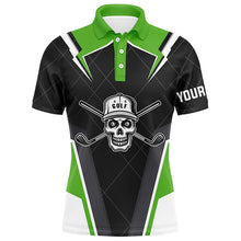 Load image into Gallery viewer, Black Mens golf polo shirts custom golf skull shirt for mens, golf attire for mens | Green NQS6905