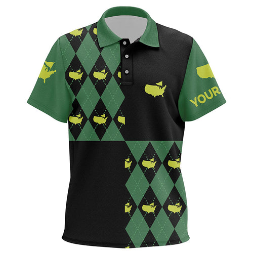 Kid golf polos shirt custom green and black argyle pattern golf tops for Kid, coolest polo shirts NQS7202