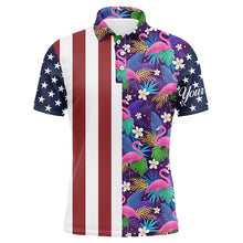 Load image into Gallery viewer, Mens golf polo shirts American flag patriotic custom floral flamingo pattern golf shirts for men NQS5066