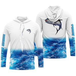 Tuna fishing blue sea wave water camo Custom Name performance long sleeve fishing shirts uv protection NQS3679