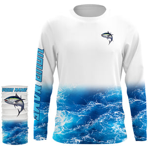 Tuna fishing blue sea wave water camo Custom Name performance long sleeve fishing shirts uv protection NQS3679