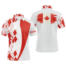 Load image into Gallery viewer, Mens golf polos shirts custom Canadian flag red argyle pattern white golf ball men&#39;s golf shirts NQS6473