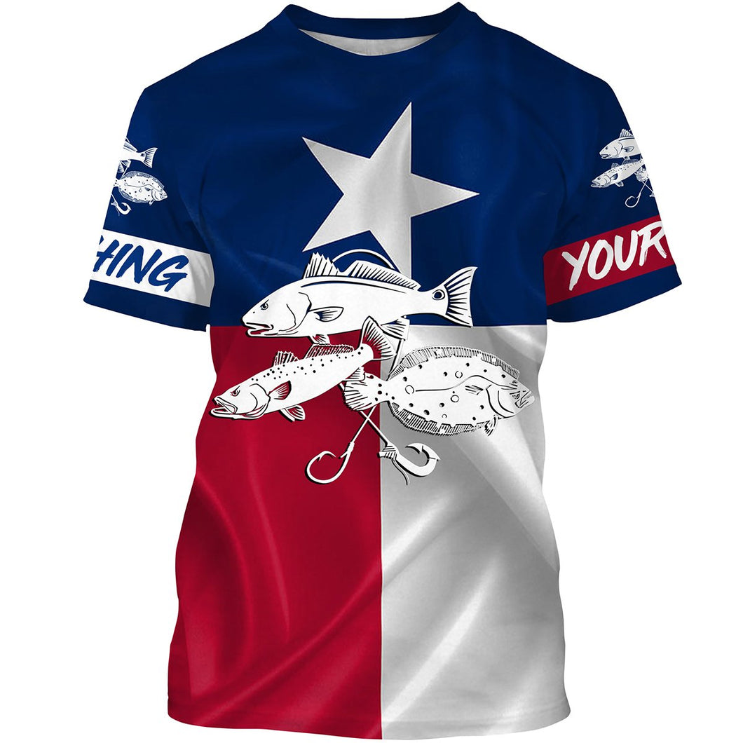 Redfish trout flounder Tattoo Texas Slam fishing Texas Flag 3D All Over print shirts saltwater personalized fishing apparel for Adult and kid NQS391