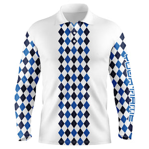 Personalized golf polo shirts for men blue pattern white long sleeve golf shirts gifts NQS3365