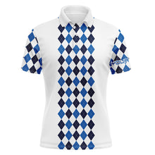 Load image into Gallery viewer, Personalized golf polo shirts for men blue pattern white long sleeve golf shirts gifts NQS3365