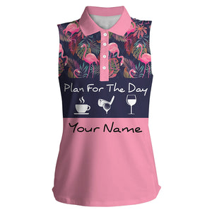 Sleeveless polo shirt plan for the day coffee golf wine custom pink flamingo palm leaves golf shirt NQS4001