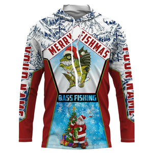 Merry fishmas Bass Fishing custom name sun protection long sleeve fishing shirts, Santa fishing jersey NQS4455