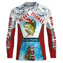 Load image into Gallery viewer, Merry fishmas Bass Fishing custom name sun protection long sleeve fishing shirts, Santa fishing jersey NQS4455