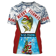 Load image into Gallery viewer, Merry fishmas Bass Fishing custom name sun protection long sleeve fishing shirts, Santa fishing jersey NQS4455