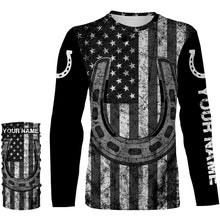 Load image into Gallery viewer, Black and white American flag tattoos of horseshoes Customize Name 3D All Over Printed horse shirt, gift for horse lovers NQS2904