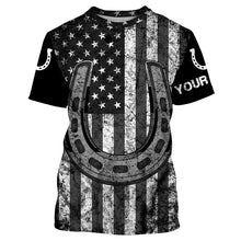 Load image into Gallery viewer, Black and white American flag tattoos of horseshoes Customize Name 3D All Over Printed horse shirt, gift for horse lovers NQS2904