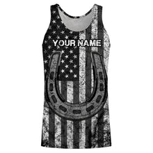 Load image into Gallery viewer, Black and white American flag tattoos of horseshoes Customize Name 3D All Over Printed horse shirt, gift for horse lovers NQS2904