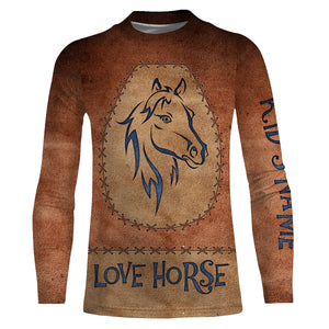 Love horse tattoo blue leather pattern Custom Name 3D All Over Printed Shirts Personalized horse shirt NQS3125