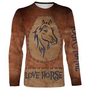 Love horse tattoo blue leather pattern Custom Name 3D All Over Printed Shirts Personalized horse shirt NQS3125