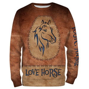 Love horse tattoo blue leather pattern Custom Name 3D All Over Printed Shirts Personalized horse shirt NQS3125