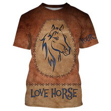 Load image into Gallery viewer, Love horse tattoo blue leather pattern Custom Name 3D All Over Printed Shirts Personalized horse shirt NQS3125