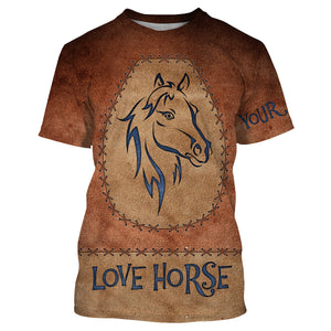 Love horse tattoo blue leather pattern Custom Name 3D All Over Printed Shirts Personalized horse shirt NQS3125