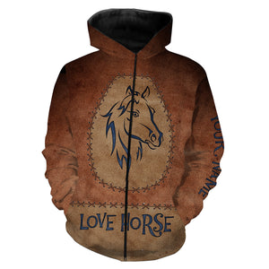 Love horse tattoo blue leather pattern Custom Name 3D All Over Printed Shirts Personalized horse shirt NQS3125